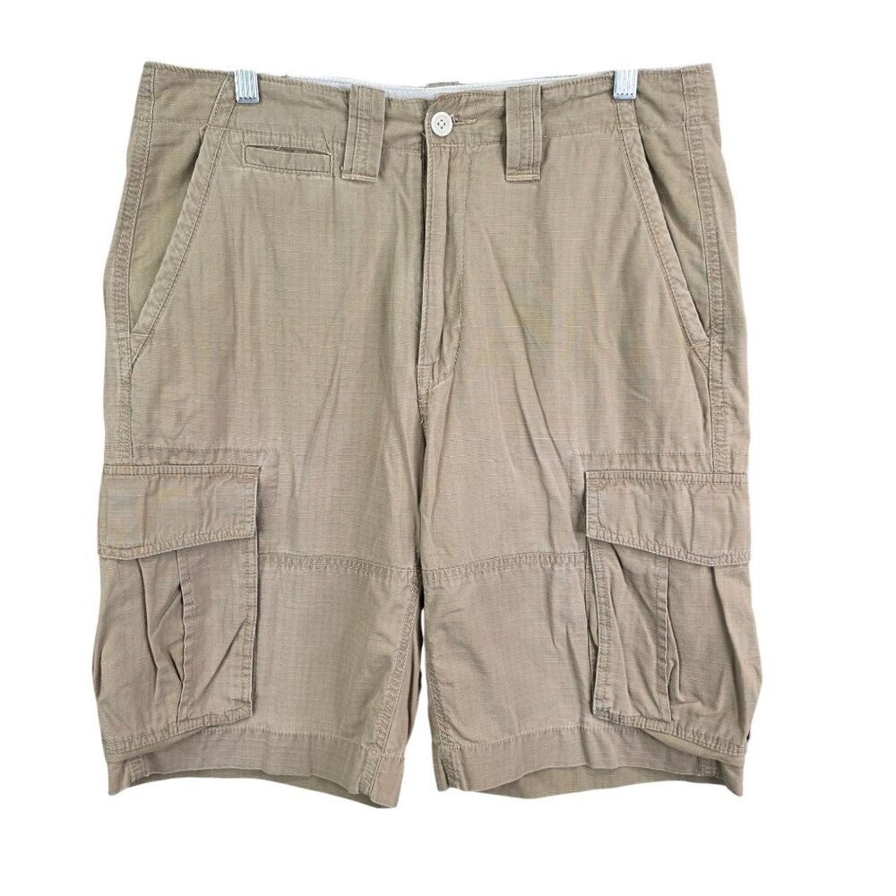 Mens Nautica Jeans Co. Brown Khaki Cargo Shorts 100% Cotton 11.5" Inseam Size 32